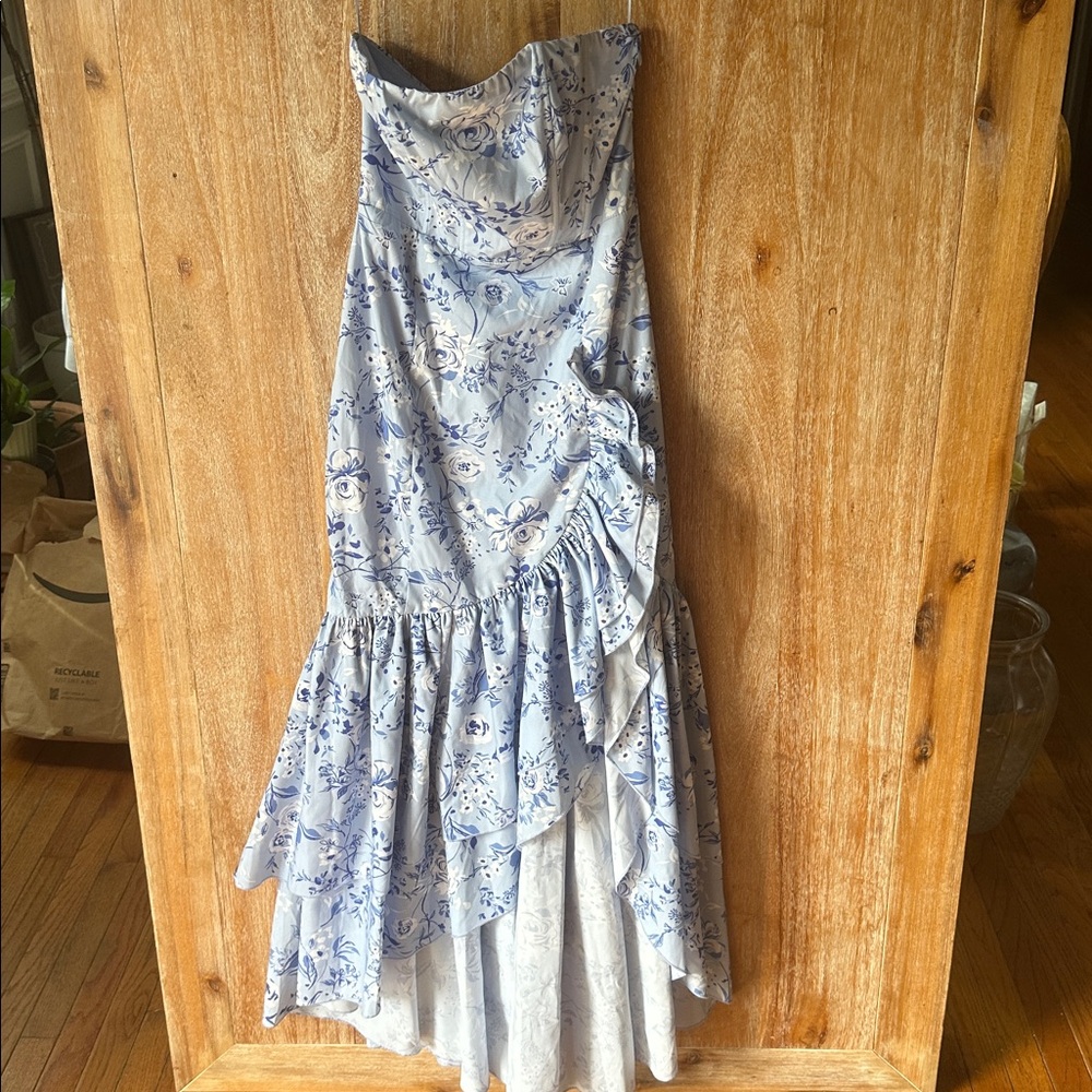 Floral Asymmetrical Blue Dress
